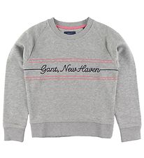 GANT Sweatshirt - Gant Script - Gråmeleret GANT Sweatshirt - Gant Script - Gråmeleret