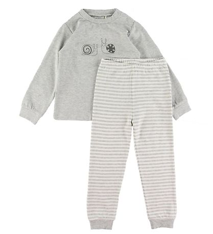 Fixoni Pyjama Set - Grey Melange w. Stripes/Snail Fixoni Pyjama Set - Grey Melange w. Stripes/Snail