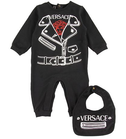 Boîte Cadeau Versace - Grenouillère/Bavoir - Noir av. Imprimé Boîte Cadeau Versace - Grenouillère/Bavoir - Noir av. Imprimé