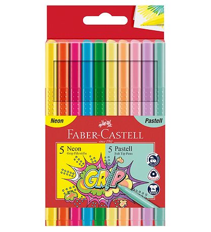 Faber-Castell Tuscher - Grip - 10 stk - Neon/Pastel Faber-Castell Tuscher - Grip - 10 stk - Neon/Pastel