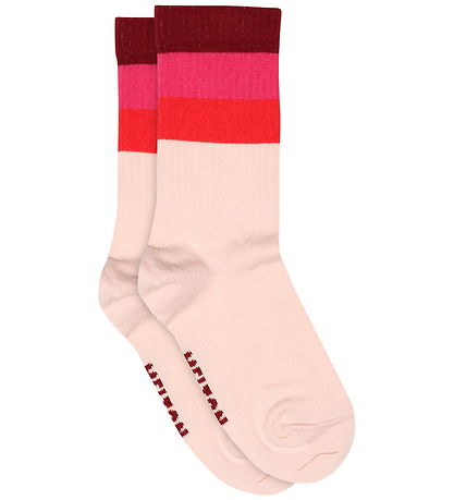 Melton Strømper - Wide Stripes - Fuchsia Fedora