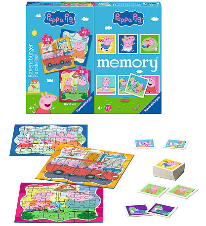 Ravensburger Puslespil og Huskespil - 3 stk - Peppa Pig