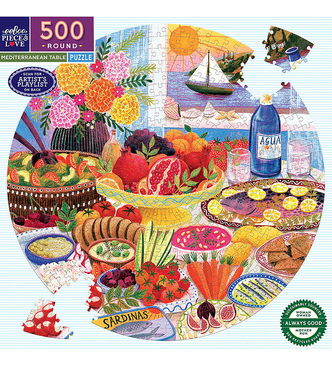 Eeboo Puslespil - 500 Brikker - Rundt Puslespil - Mediterranean