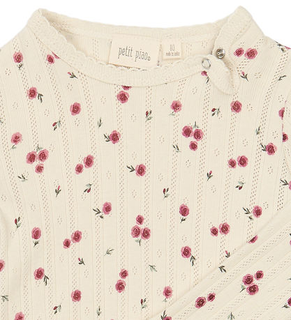 Petit Piao Body l/æ - PpGracie Pointelle - Eggnog Rosehip Aop