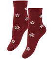 Fuzzies Strømper - 2-pak - Bordeaux m. Blomster