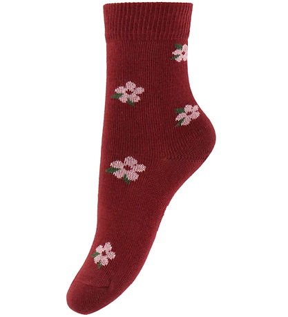 Fuzzies Strømper - 2-pak - Bordeaux m. Blomster