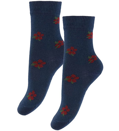 Fuzzies Strømper - 2-pak - Deep Blue m. Blomster