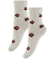 Fuzzies Strømper - 2-pak - Light Grey m. Blomster