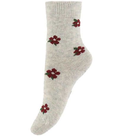 Fuzzies Strømper - 2-pak - Light Grey m. Blomster