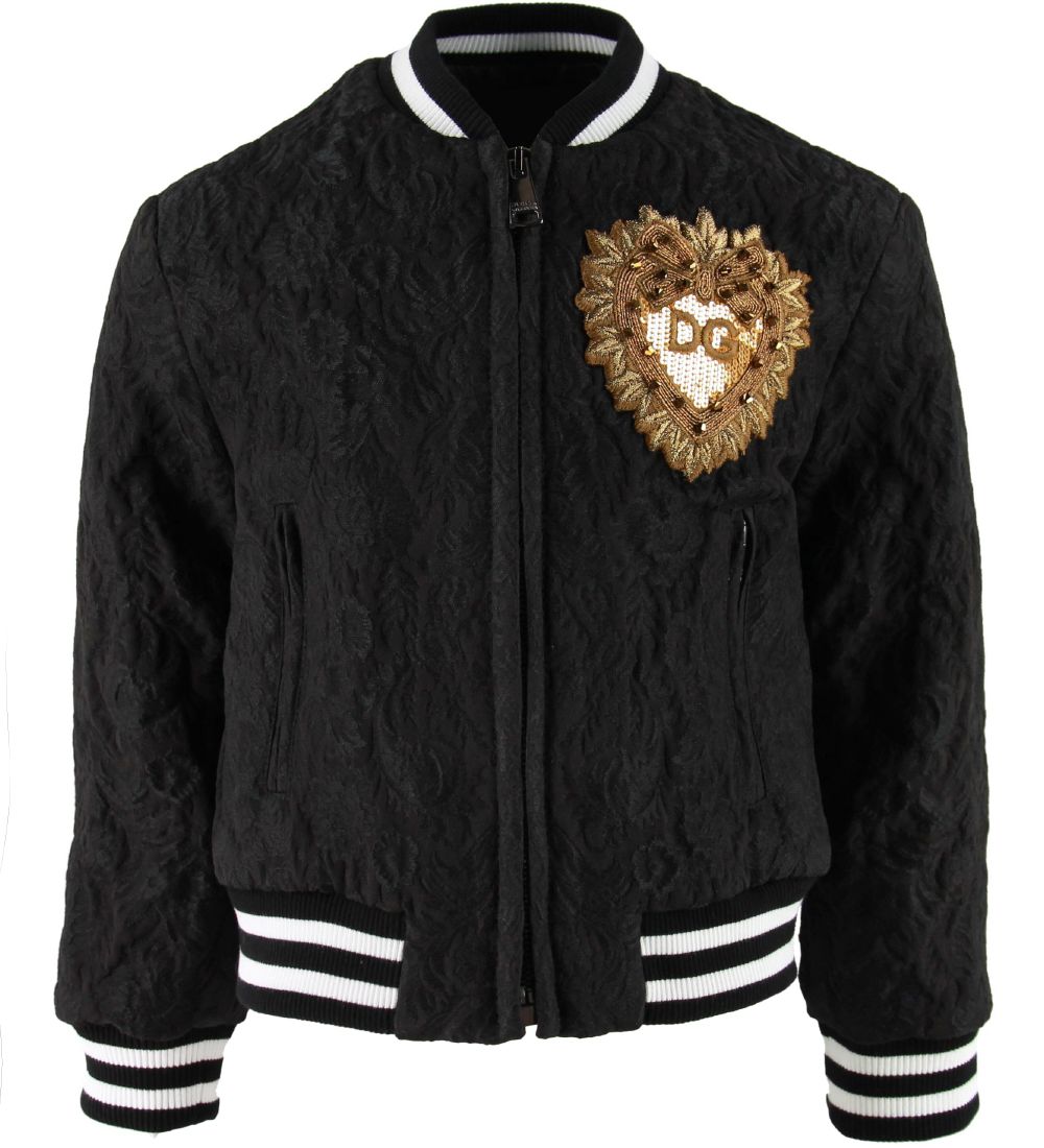 Dolce & Gabbana Bomberjacke - Schwarze Spitze m. Aufnäher - Dolce & Gabbana - 6 Jahre (116) - Übergangsjacken
