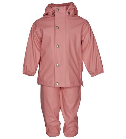 En Fant Regntøy m. Seler - PU - Gammel Rose
