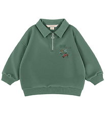 Konges Sløjd Sweatshirt m. Lynlås - Lou - Granite Green m. Print