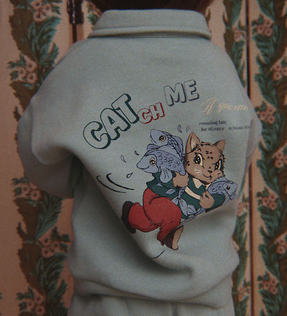 Konges Sløjd Sweatshirt m. Lynlås - Lou - Granite Green m. Print