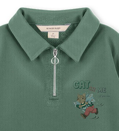 Konges Sløjd Sweatshirt m. Lynlås - Lou - Granite Green m. Print