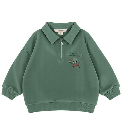Konges Sløjd Sweatshirt m. Lynlås - Lou - Granite Green m. Print