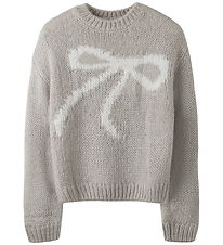 LMTD Bluse - Strik - NlfBowsta - Light Grey Melange/White Bow