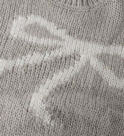 LMTD Bluse - Strik - NlfBowsta - Light Grey Melange/White Bow