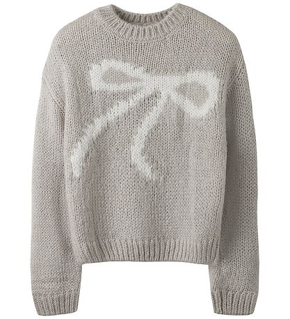 LMTD Bluse - Strik - NlfBowsta - Light Grey Melange/White Bow