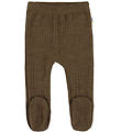 Joha Leggings m. Fødder - Uld - Rib - Brun