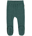 Joha Leggings m. Fødder - Uld - Rib - Turkis