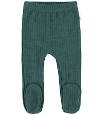 Joha Leggings m. Fødder - Uld - Rib - Turkis