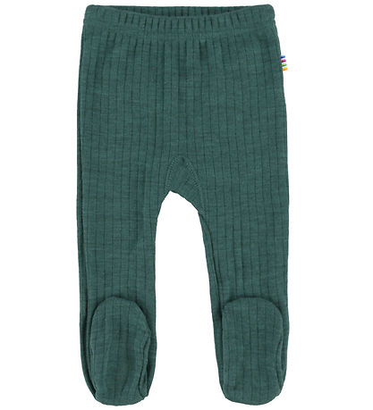 Joha Leggings m. Fødder - Uld - Rib - Turkis