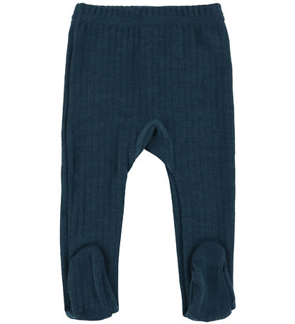 Joha Leggings m. Fødder - Uld - Rib - Mørke Blå
