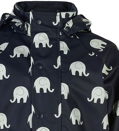 CeLaVi Regntøj - PU - Dark Navy m. Elefanter