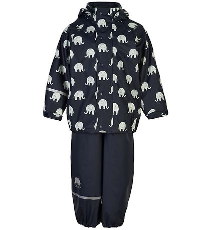 CeLaVi Regntøj - PU - Dark Navy m. Elefanter