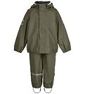 Mikk-Line Regntøj m. Seler - PU - Recycled - Dusty Olive