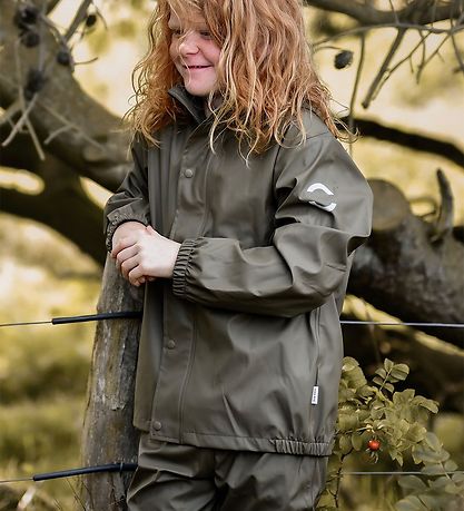 Mikk-Line Regntøj m. Seler - PU - Recycled - Dusty Olive