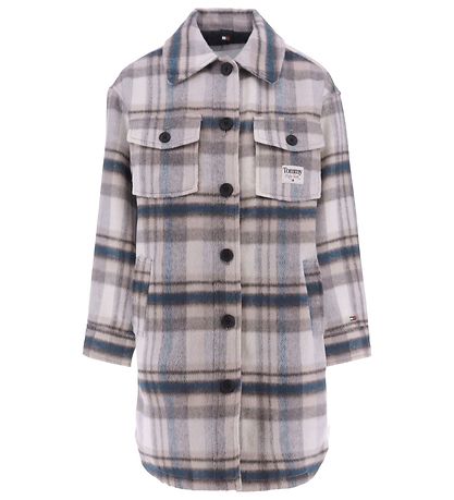 Tommy Hilfiger Jakke - Check Coat - Grey/Petrol Check Tommy Hilfiger Jakke - Check Coat - Grey/Petrol Check