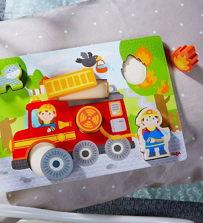 Haba Puslespil - 6 Brikker - Træ - Brandbil Haba Puslespil - 6 Brikker - Træ - Brandbil