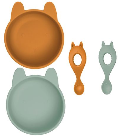 Liewood Dinner Set - Silicone - 4 Parts - Evan - Mustard/Pepperm Liewood Dinner Set - Silicone - 4 Parts - Evan - Mustard/Pepperm