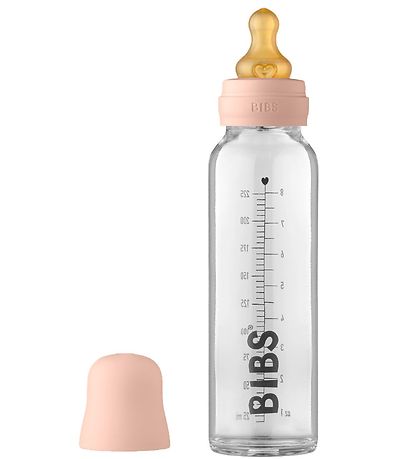 BIBS Sutteflaske - Glas - Slow Flow - 225 ml - Naturgummi - Blus BIBS Sutteflaske - Glas - Slow Flow - 225 ml - Naturgummi - Blus