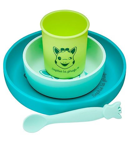 Sophie la Girafe Spisesæt - Silikone - 4 dele - Turkis Sophie la Girafe Spisesæt - Silikone - 4 dele - Turkis