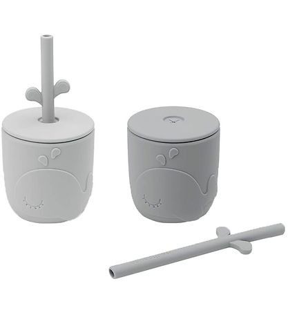 Done By Deer Cup w. Straws - 2-Pack - Peekaboo - Grey