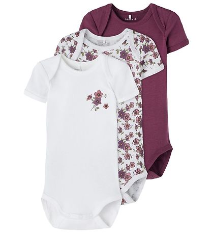 Name It Bodyer k/æ - Noos - NbfBody - 3-pak - Prune Purple/Hvid  Name It Bodyer k/æ - Noos - NbfBody - 3-pak - Prune Purple/Hvid
