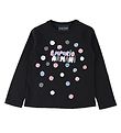 Emporio Armani Bluse - Sort m. Tekst/Smileys Emporio Armani Bluse - Sort m. Tekst/Smileys