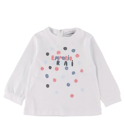Emporio Armani Bluse - Hvid m. Tekst/Smileys Emporio Armani Bluse - Hvid m. Tekst/Smileys