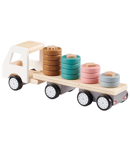 Kids Concept Sorter Ring Truck - 38 cm - Aiden - White/Nature