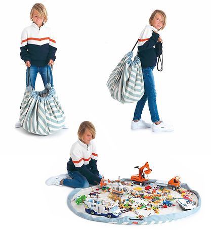 Play&Go Legetøjstæppe - Ø140 cm - Stripes Green Play&Go Legetøjstæppe - Ø140 cm - Stripes Green
