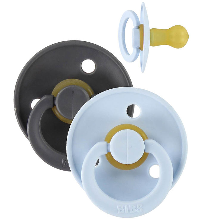 BIBS Rund Colour Sut - 2-Pak - Str. 3 - Naturgummi - Iron/Baby Blue