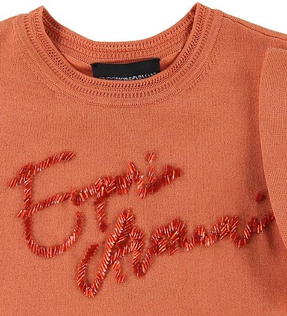 Emporio Armani T-shirt - Knitted - Coral Red w. Sequins Emporio Armani T-shirt - Knitted - Coral Red w. Sequins