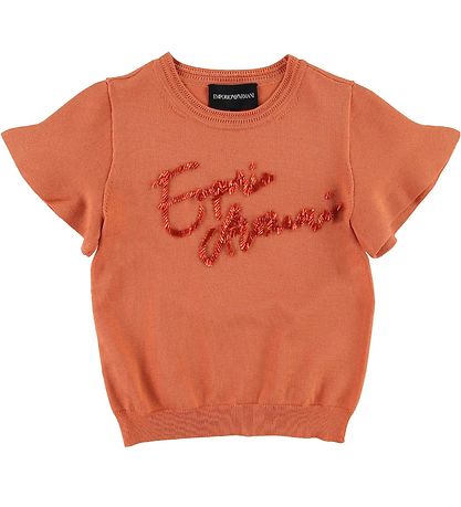 Emporio Armani T-shirt - Knitted - Coral Red w. Sequins Emporio Armani T-shirt - Knitted - Coral Red w. Sequins