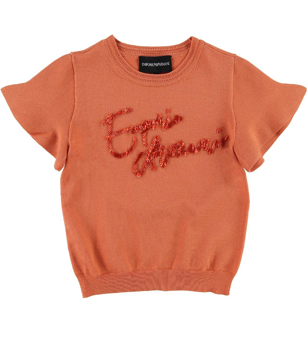 Emporio Armani T-Shirt - Strick - Korallrot m. Pailletten - Emporio Armani - 7 Jahre (122) - T-Shirts