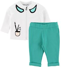 Emporio Armani Sæt - Cardigan/Sweatpants - Hvid/Turkis m. Pensle Emporio Armani Sæt - Cardigan/Sweatpants - Hvid/Turkis m. Pensle