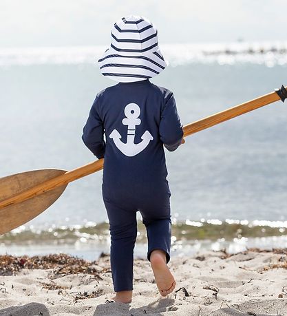 Petit Crabe Coverall Swimsuit - Lou - UV50+ - Navy w. Anchor
