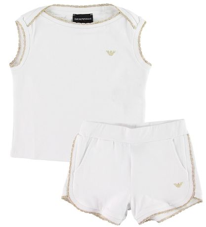 Emporio Armani Set - T-Shirt/Shorts - Wit m. Goud Glitter Emporio Armani Set - T-Shirt/Shorts - Wit m. Goud Glitter