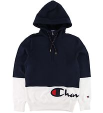 Champion Fashion Hættetrøje - Half Zip - Navy/Hvid Champion Fashion Hættetrøje - Half Zip - Navy/Hvid